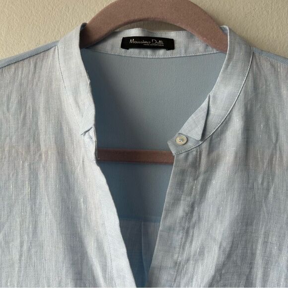 Massimo Dutty Linen no sleeves button down top in blue - Picture 2 of 8
